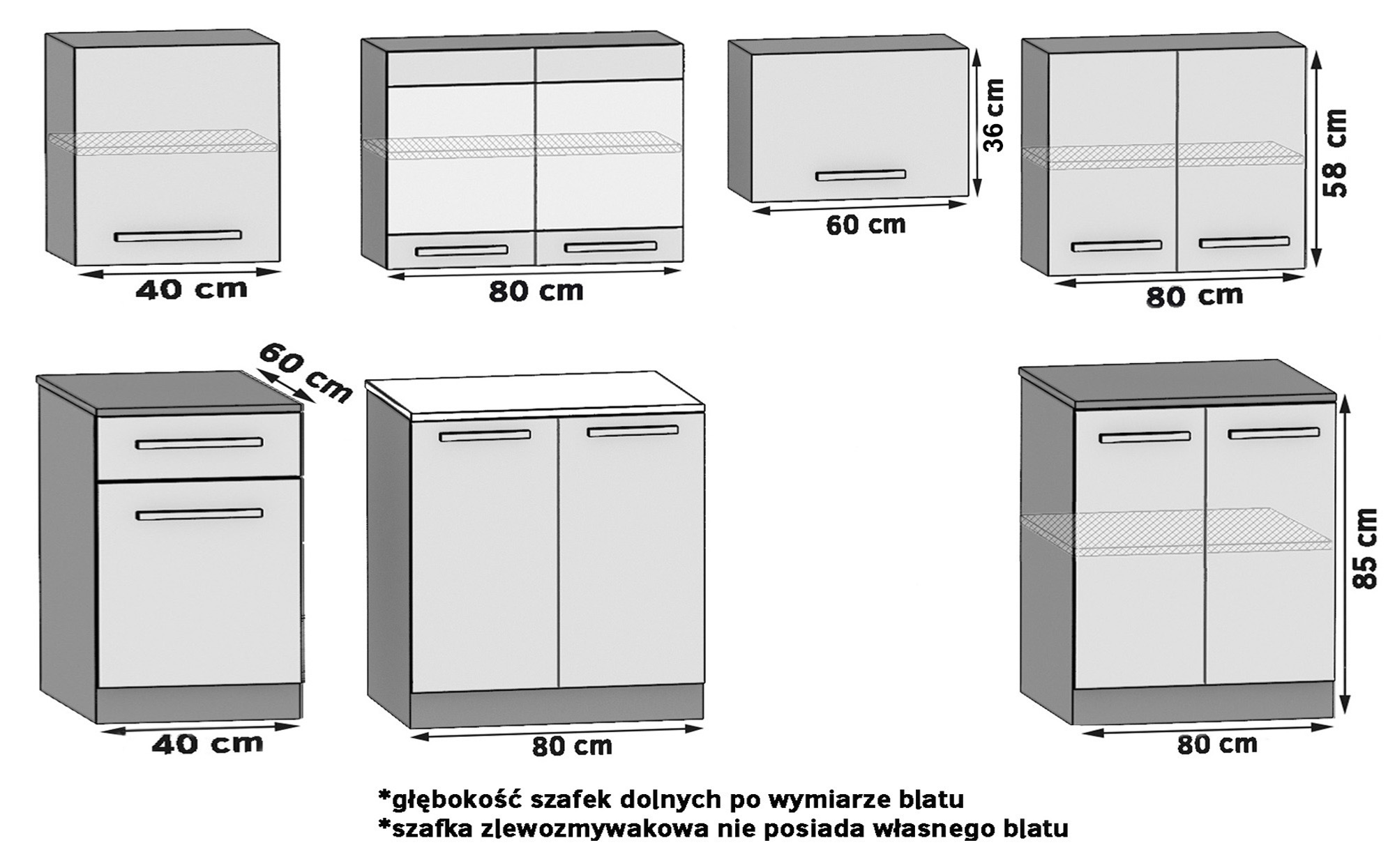 Meble kuchenne 260 cm szare antracyt grafitowe bez blatu Producent TOR JUSTYNA/2/WT/SR/BB/B1