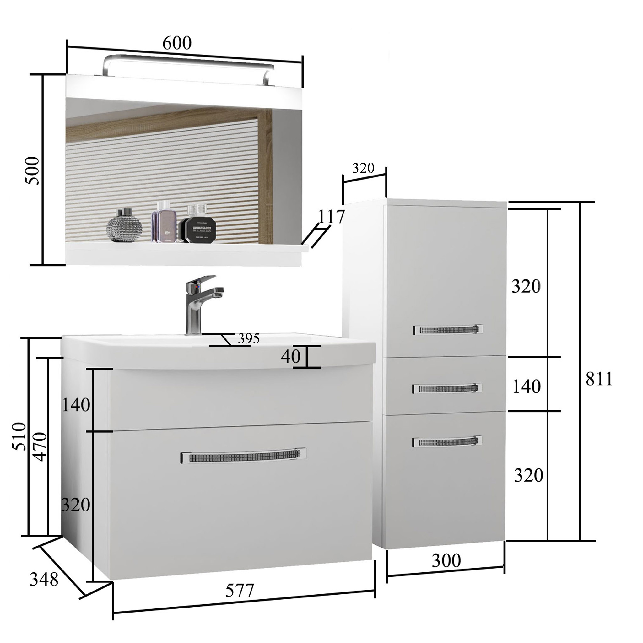 Zestaw mebli łazienkowych Glamour 20 GLA M 2/0/W/W/0/MB/PP