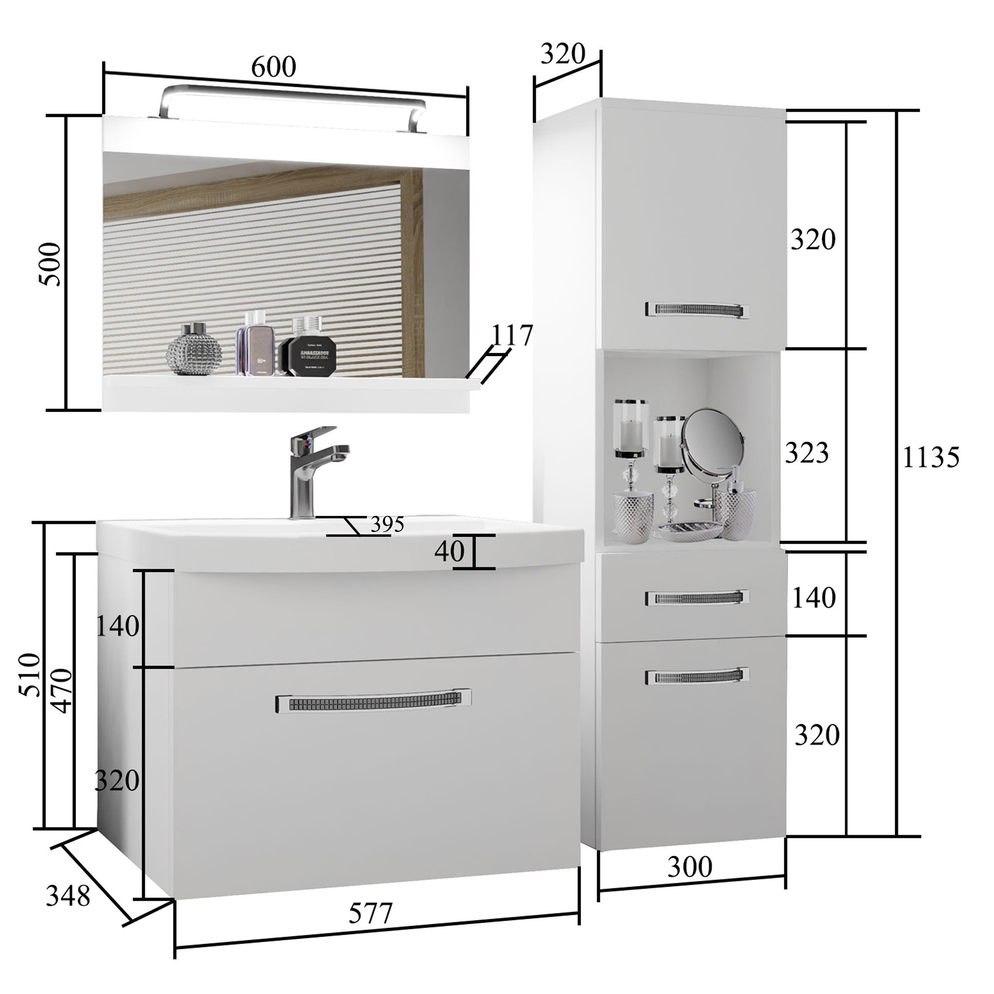Zestaw mebli łazienkowych Glamour 50 GLA P 3/0/W/SB/0/MB/PP