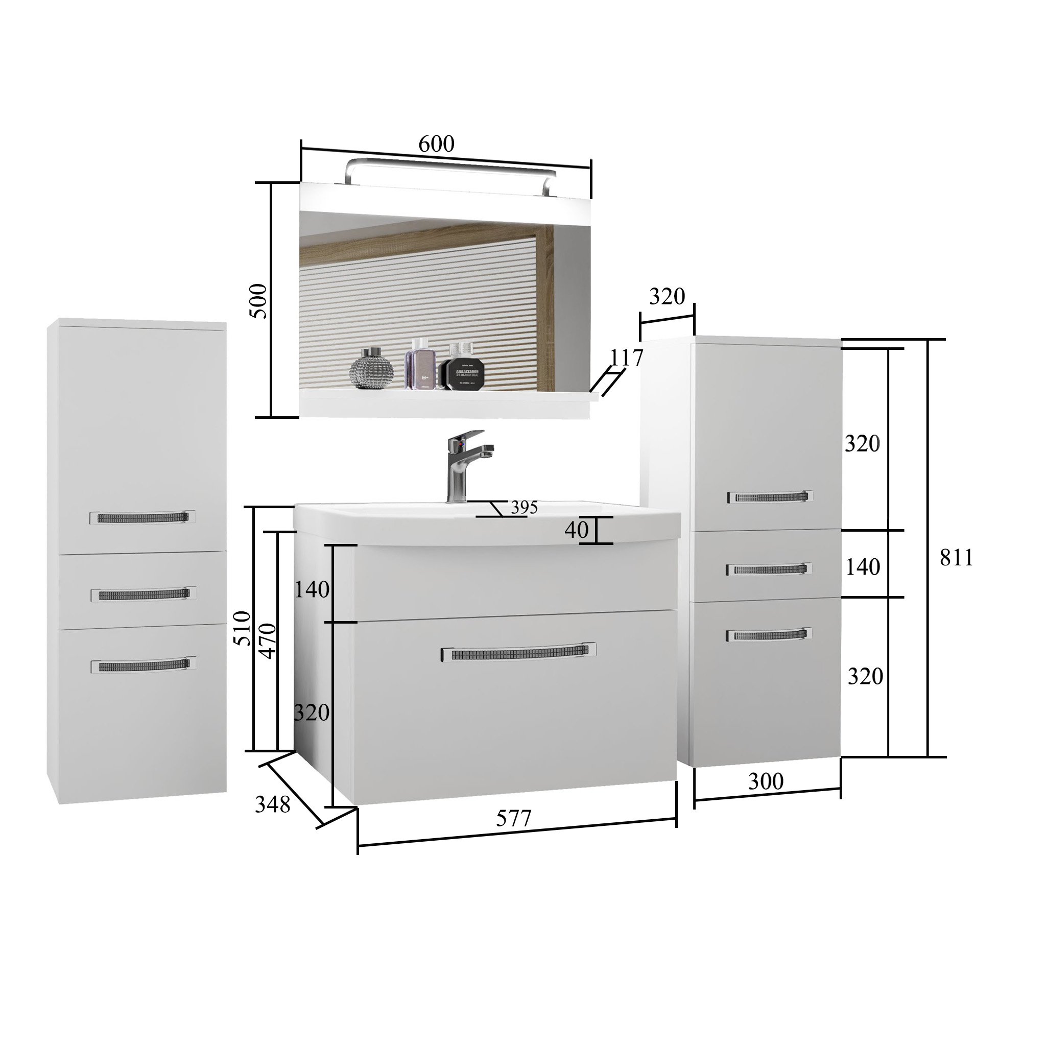 Zestaw mebli łazienkowych Glamour 63 GLA P 4/0/W/B/0/MB/PP