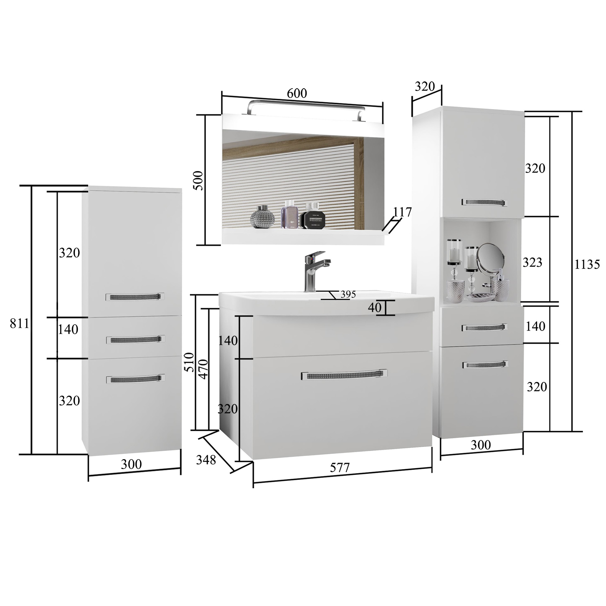 Zestaw mebli łazienkowych Glamour 93 GLA PM 5/0/W/WDW/0/MB/PP