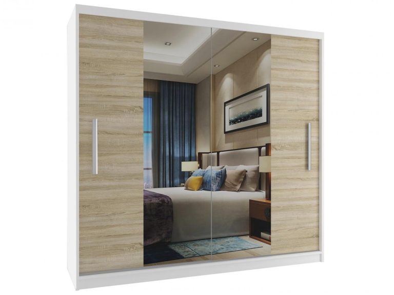 Szafa przesuwna 200 cm z lustrem dębowa dąb wotan dąb sonoma Producent ME SZP1/2/W/DS/0/AL