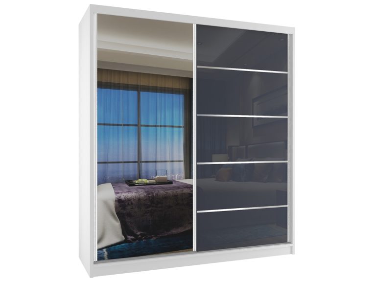 Szafa przesuwna 133 cm  z lustrem szary stalowy połysk Producent MG SZP2/2/W/1L5S/HI