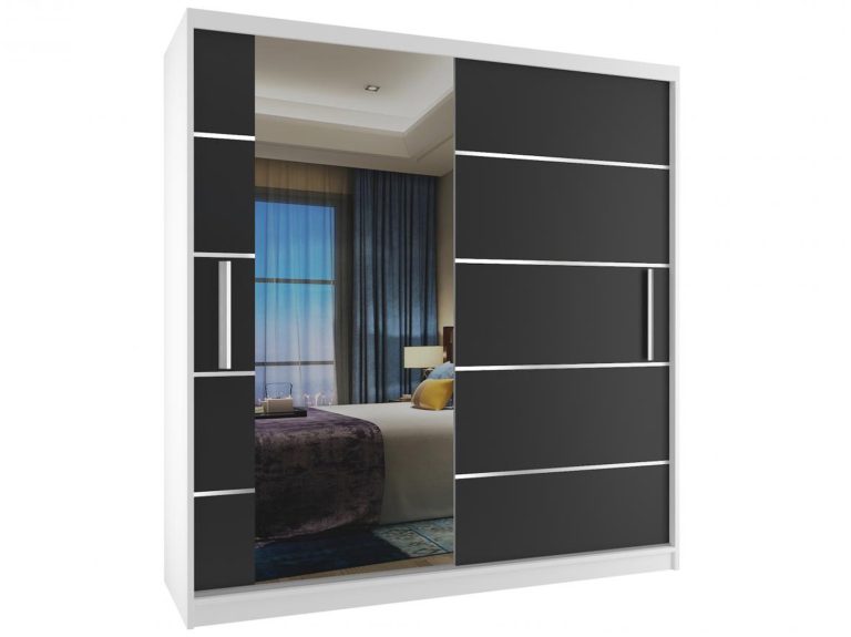 Szafa przesuwna 158 cm z lustrem czarna heban ciemna Producent MBP SZP3/2/W/B/0/AL