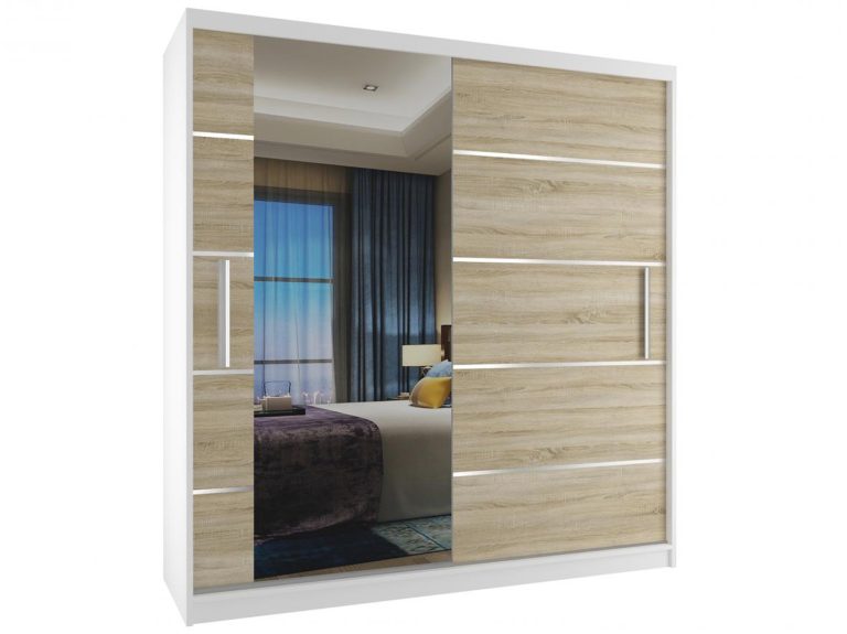 Szafa przesuwna 158 cm z lustrem dębowa dąb wotan dąb sonoma Producent MBP SZP3/2/W/DS/0/AL