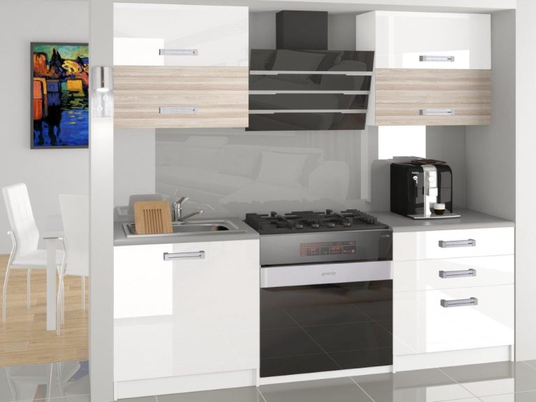 Meble kuchenne 120 cm białe połysk dębowe dąb wotan dąb sonoma bez blatu Producent INF ELEGANTA/2/WT/WATW/BB/D