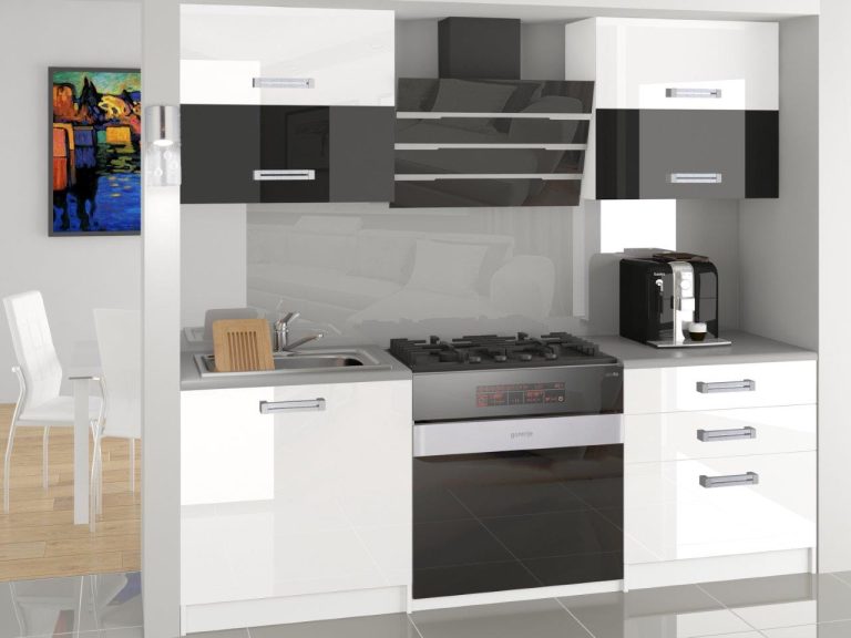 Meble kuchenne 120 cm białe połysk czarne połysk z blatem Producent INF ELEGANTA/2/WT/WBW/0/D