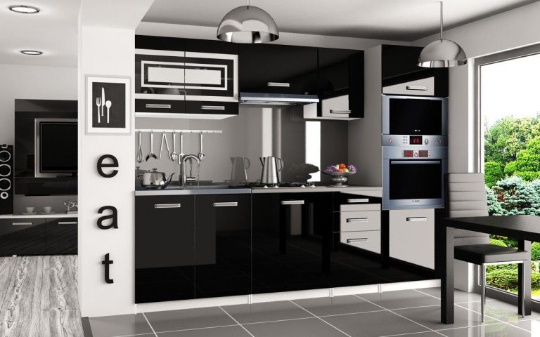 Meble kuchenne 240 cm czarne połysk z blatem Producent INF PAULA/6/WT/B/0/F