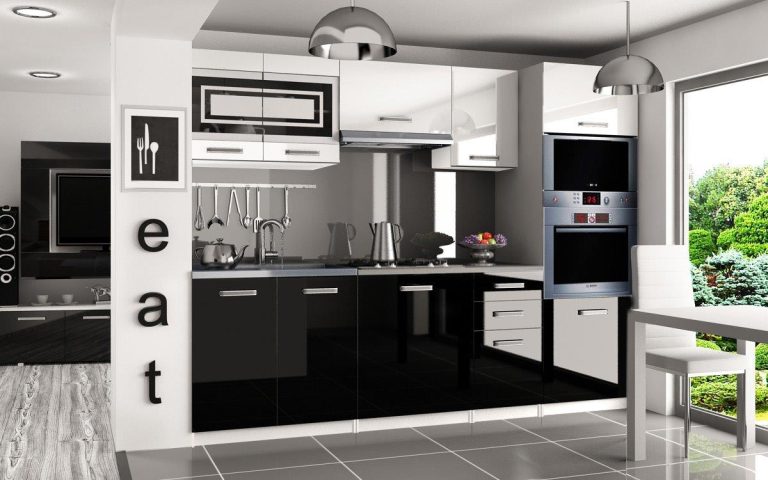 Meble kuchenne 240 cm białe połysk czarne połysk bez blatu Producent INF PAULA/5/WT/WB/BB/F