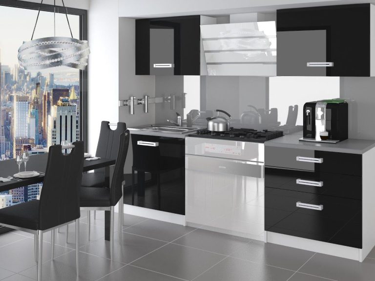 Meble kuchenne 120 cm czarne połysk z blatem Producent INF SATURNO/2/WT/B/0/D