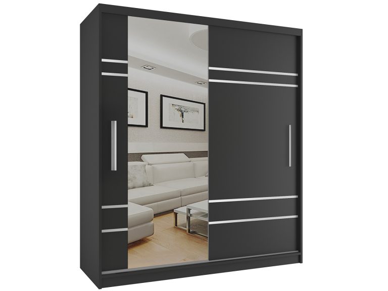 Szafa przesuwna 158 cm z lustrem czarna heban ciemna Producent MP SZP3/1/B/B/0/AL