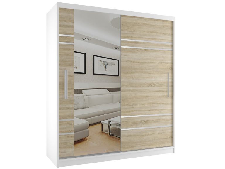 Szafa przesuwna 158 cm z lustrem dębowa dąb wotan dąb sonoma Producent MP SZP3/2/W/DS/0/AL