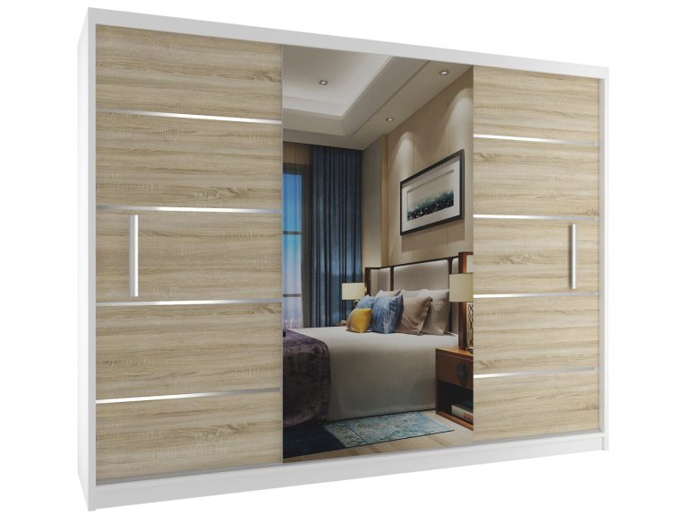 Szafa przesuwna 232 cm z lustrem dębowa dąb wotan dąb sonoma Producent MBP SZP4/2/1W/2DS1L/0/AL