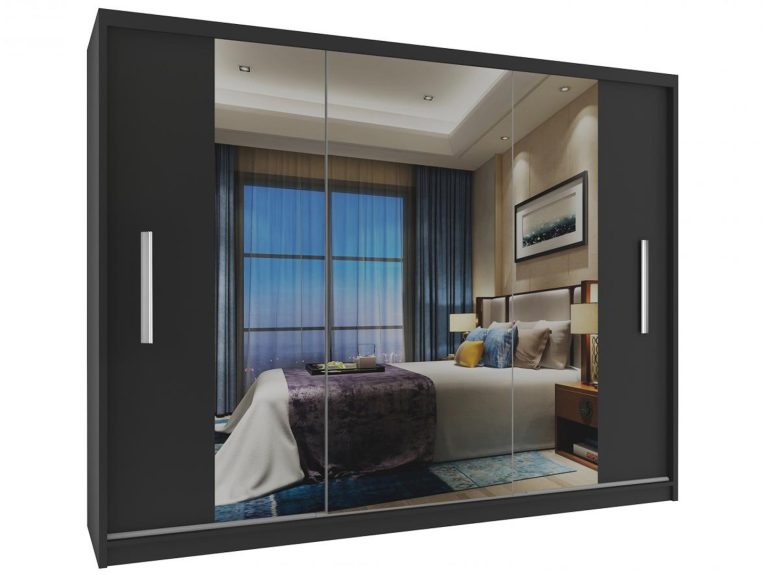 Szafa przesuwna 232 cm z lustrem czarna heban ciemna Producent MS SZP4/2/1B/2B1L/0/AL