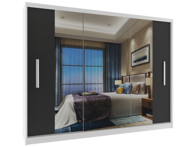 Szafa przesuwna 232 cm z lustrem czarna heban ciemna Producent MS SZP4/2/1W/2B1L/0/AL