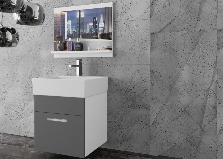 Meble łazienkowe szafki z umywalką z lustrem szare antracyt grafitowe Producent