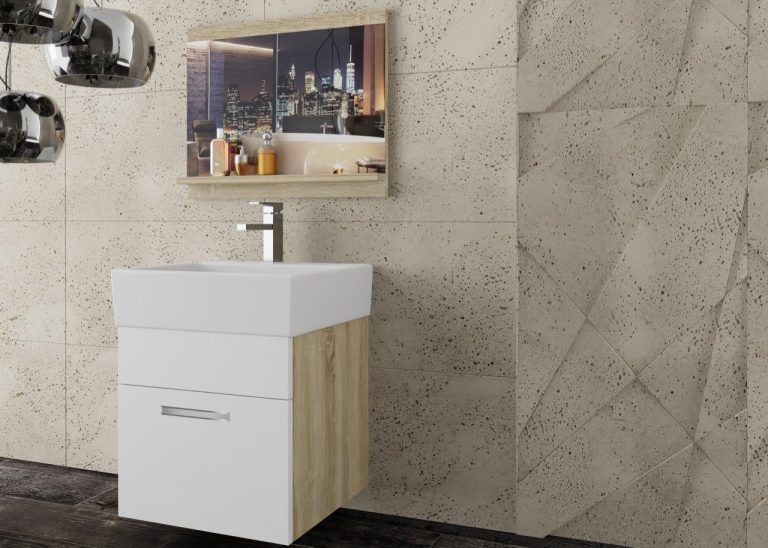 Meble łazienkowe szafki z umywalką z lustrem białe mat Producent