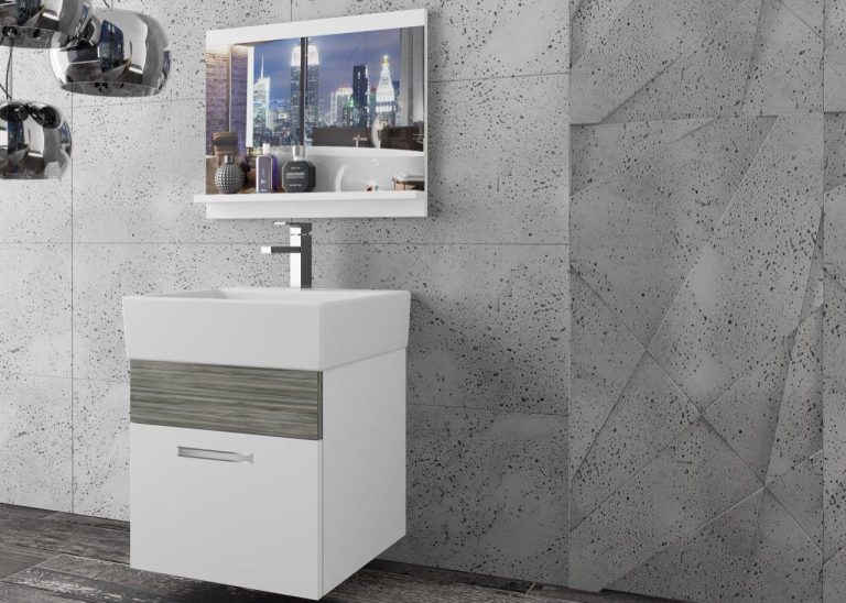 Meble łazienkowe szafki z umywalką z lustrem białe mat szare antracyt grafitowe Producent