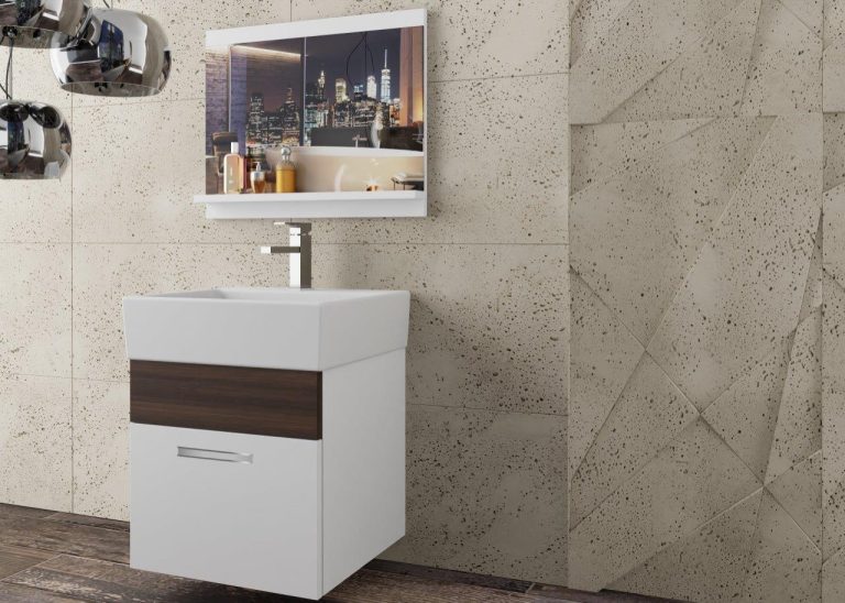 Meble łazienkowe szafki z umywalką z lustrem białe mat brązowe heban kasztanowe Producent