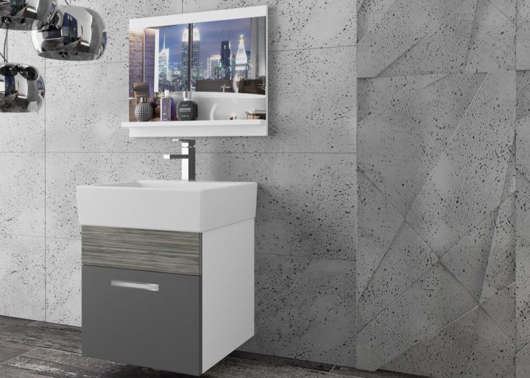 Meble łazienkowe szafki z umywalką z lustrem szare antracyt grafitowe Producent