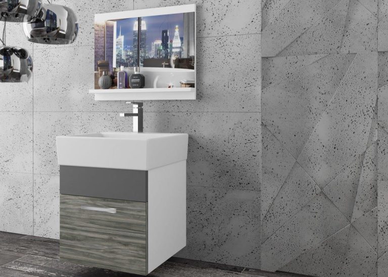 Meble łazienkowe szafki z umywalką z lustrem szare antracyt grafitowe Producent