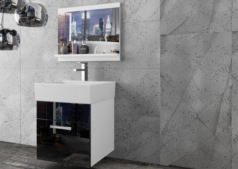 Meble łazienkowe szafki z umywalką z lustrem czarne połysk Producent