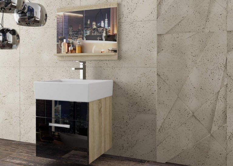 Meble łazienkowe szafki z umywalką z lustrem czarne połysk Producent