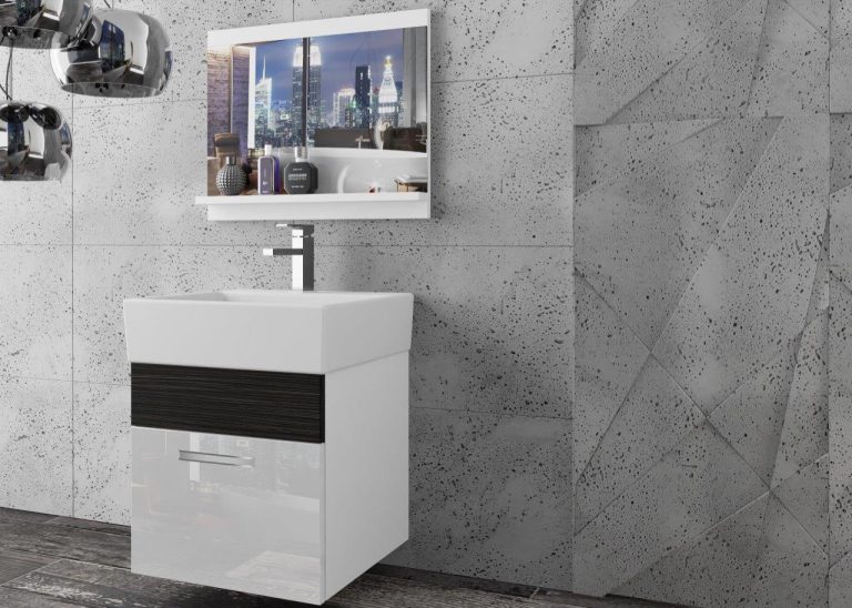 Meble łazienkowe szafki z umywalką z lustrem białe połysk czarne heban ciemne Producent