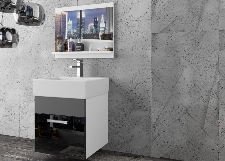 Meble łazienkowe szafki z umywalką z lustrem czarne połysk szare antracyt grafitowe Producent