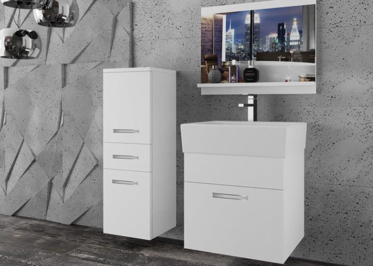Meble łazienkowe szafki z umywalką z lustrem białe mat Producent