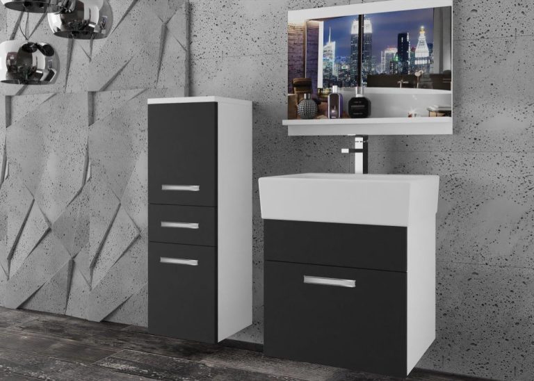 Meble łazienkowe szafki z umywalką z lustrem czarne heban ciemne Producent