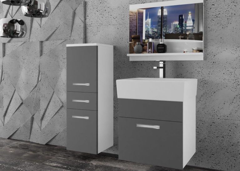 Meble łazienkowe szafki z umywalką z lustrem szare antracyt grafitowe Producent
