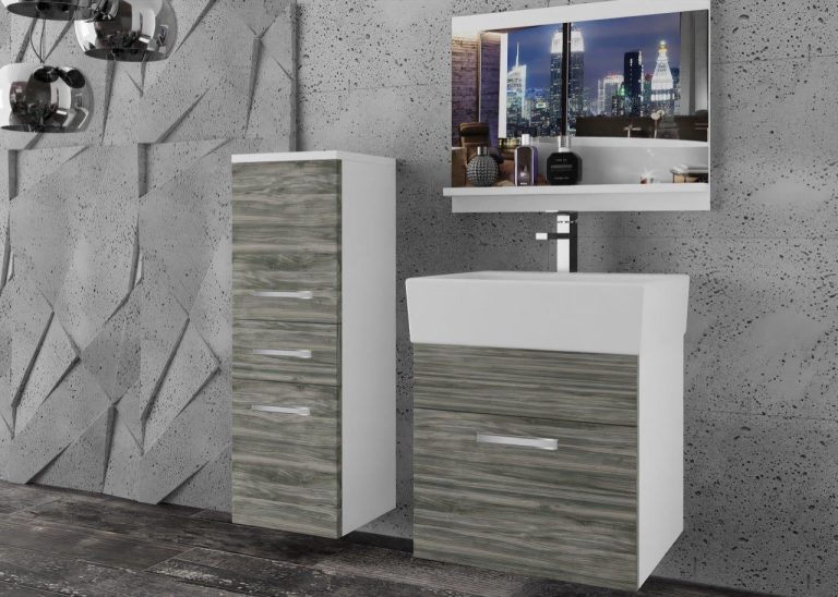 Meble łazienkowe szafki z umywalką z lustrem szare antracyt grafitowe Producent