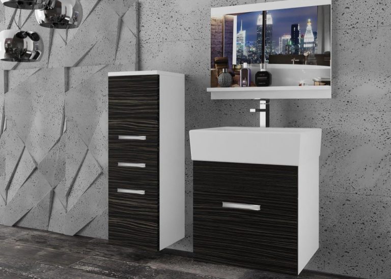 Meble łazienkowe szafki z umywalką z lustrem czarne heban ciemne Producent