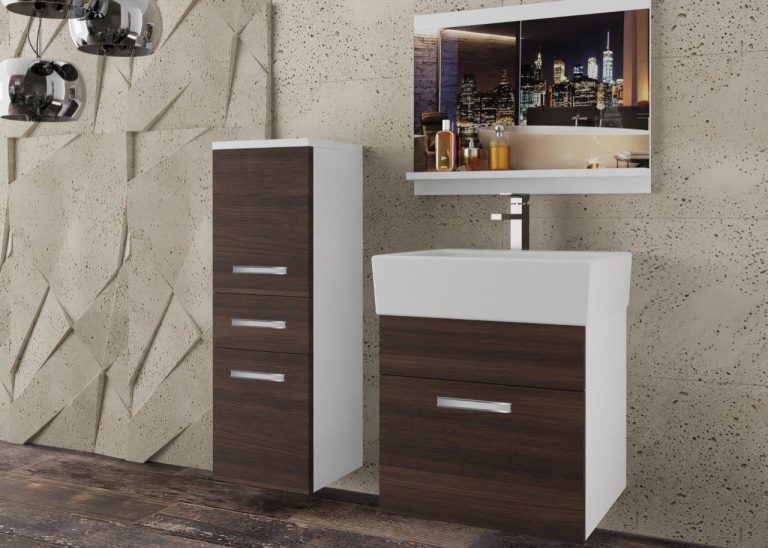 Meble łazienkowe szafki z umywalką z lustrem brązowe heban kasztanowe Producent