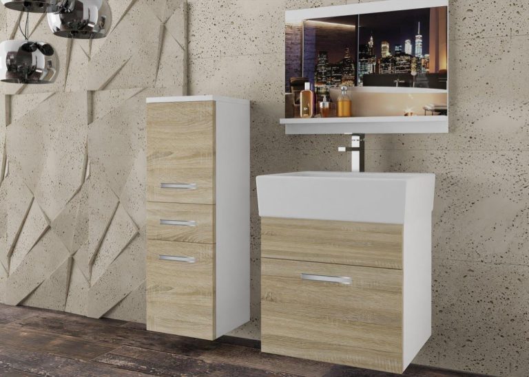 Meble łazienkowe szafki z umywalką z lustrem dębowe dąb wotan dąb sonoma Producent