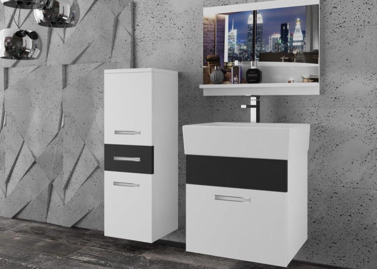 Meble łazienkowe szafki z umywalką z lustrem białe mat czarne mat Producent