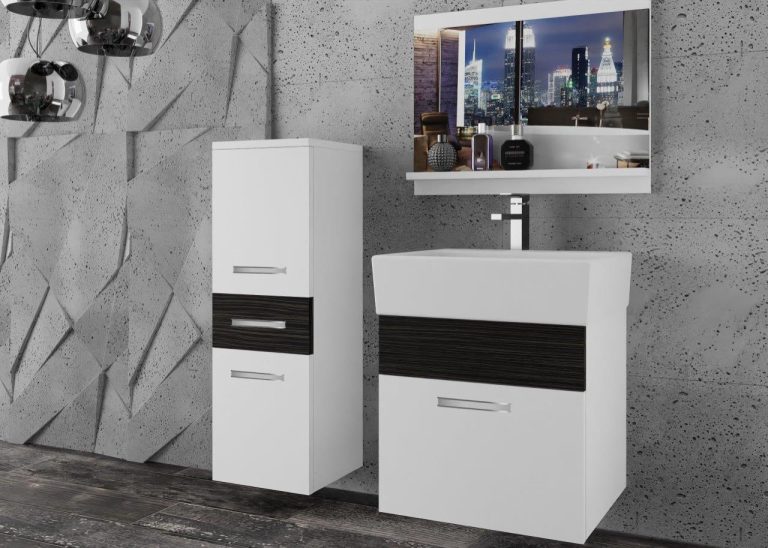 Meble łazienkowe szafki z umywalką z lustrem białe mat czarne heban ciemne Producent
