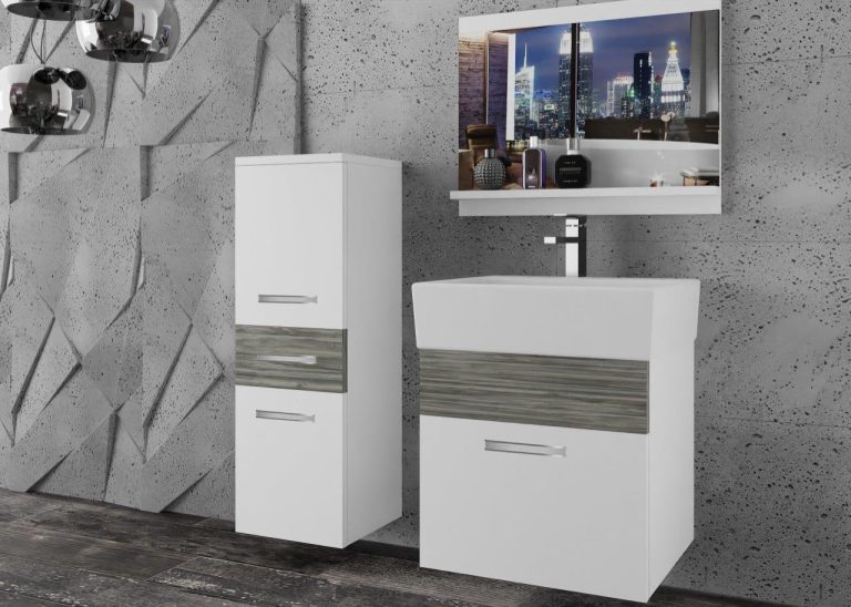 Meble łazienkowe szafki z umywalką z lustrem białe mat szare antracyt grafitowe Producent