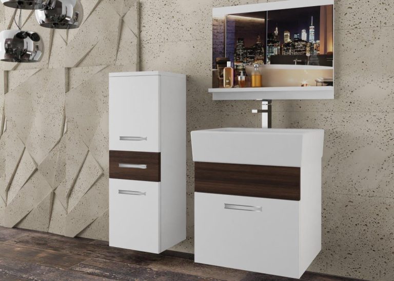 Meble łazienkowe szafki z umywalką z lustrem białe mat brązowe heban kasztanowe Producent