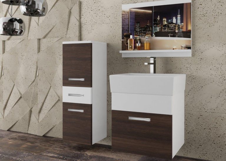 Meble łazienkowe szafki z umywalką z lustrem białe mat brązowe heban kasztanowe Producent
