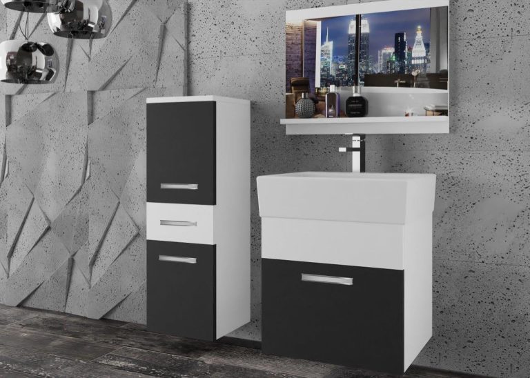 Meble łazienkowe szafki z umywalką z lustrem czarne mat białe mat Producent