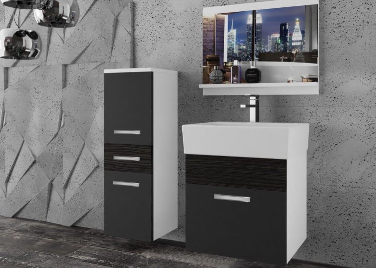 Meble łazienkowe szafki z umywalką z lustrem czarne heban ciemne Producent