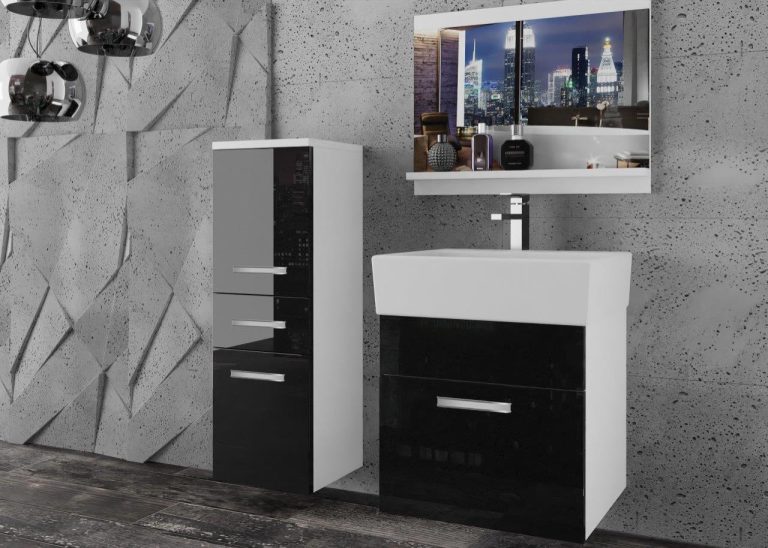 Meble łazienkowe szafki z umywalką z lustrem czarne połysk Producent