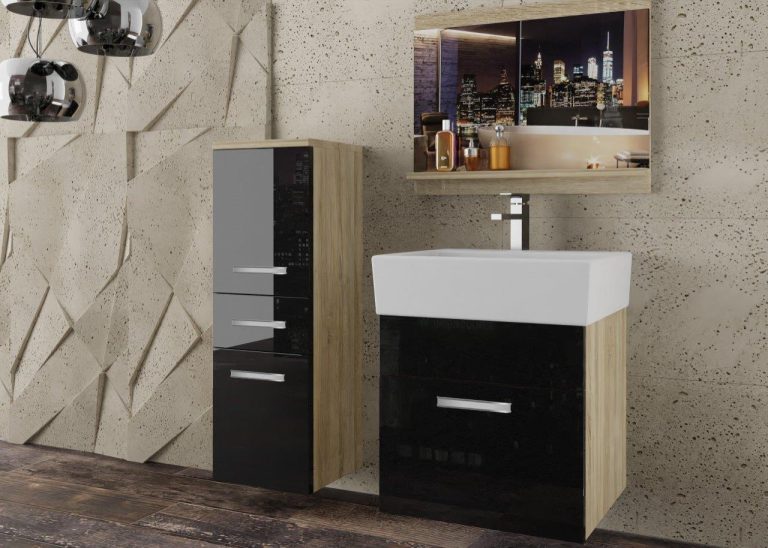 Meble łazienkowe szafki z umywalką z lustrem czarne połysk Producent