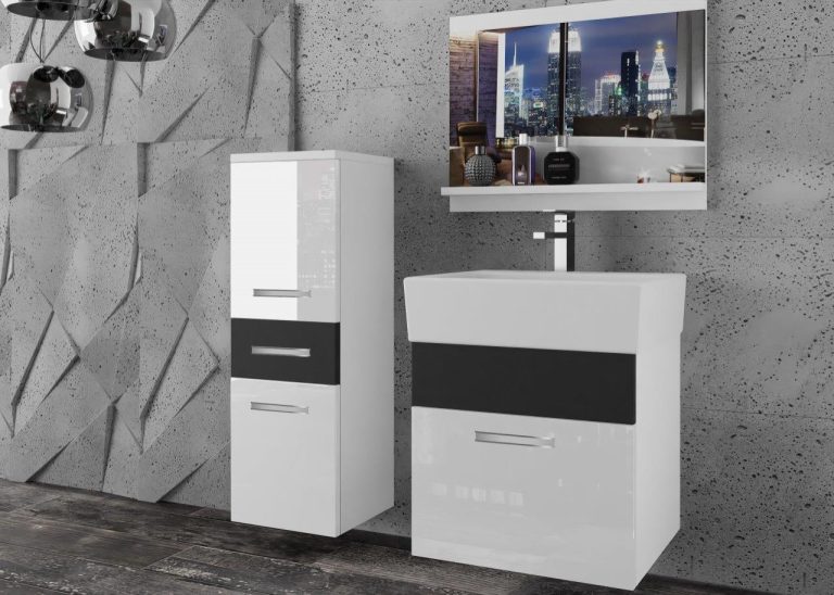 Meble łazienkowe szafki z umywalką z lustrem białe połysk czarne heban ciemne Producent