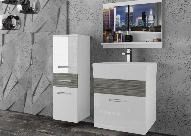 Meble łazienkowe szafki z umywalką z lustrem białe połysk szare antracyt grafitowe Producent
