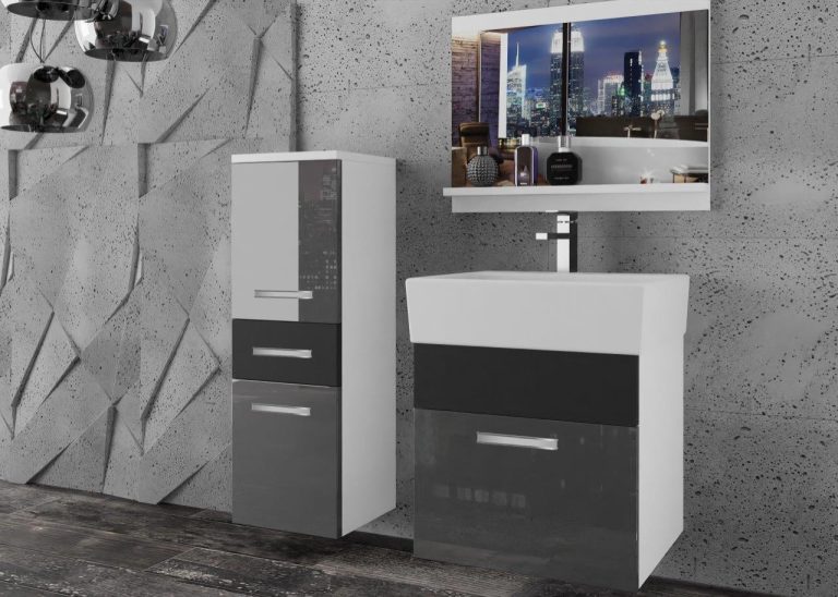 Meble łazienkowe szafki z umywalką z lustrem szare połysk szare antracyt grafitowe Producent