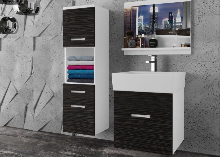 Meble łazienkowe szafki z umywalką z lustrem czarne heban ciemne Producent