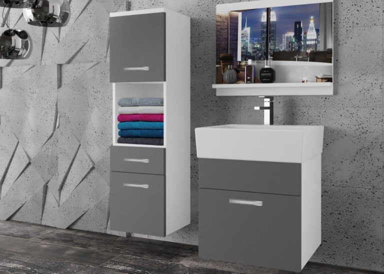 Meble łazienkowe szafki z umywalką z lustrem szare antracyt grafitowe Producent